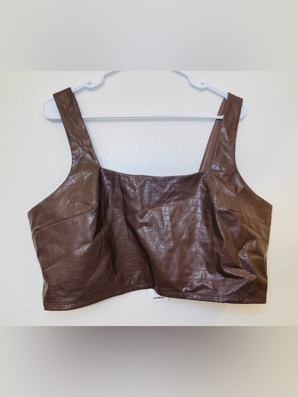 Express NWT Body Contour Croc Faux Leather Square Neck Cropped Tank‎ Top Size XL